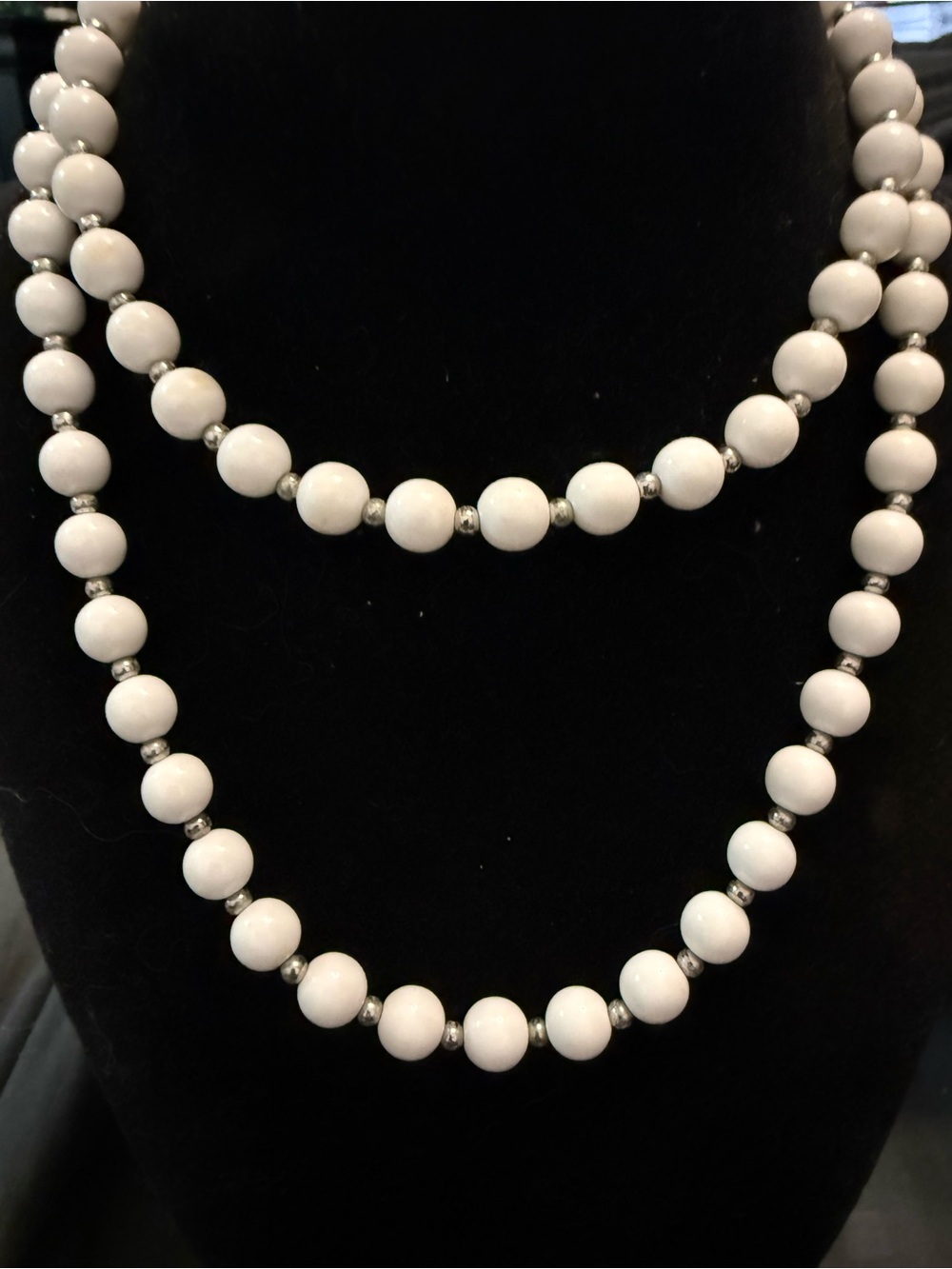 Monet White Beaded Double Strand Necklace with Silver Accents